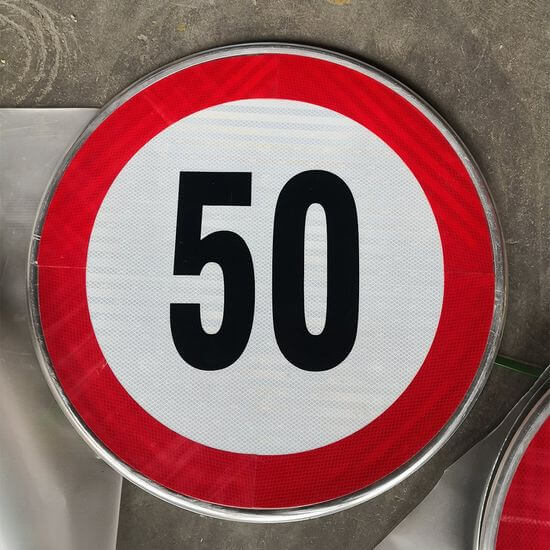 Close-up of a reflective street sign material